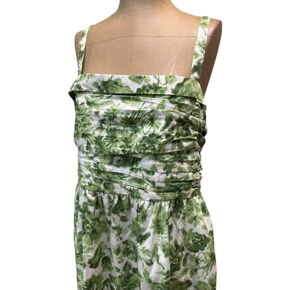 A & F Midi Dress Emerson Poplin Wide Strap Green Floral Cotton size Large - Picture 6 of 11